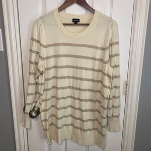 Torrid Sweater Plus Size 2 2X Womens Cream Gold Metallic Striped Puff Sleeve